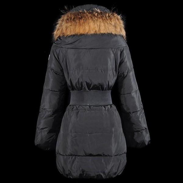 Moncler Donna cappotti con cintura e collo di pelliccia